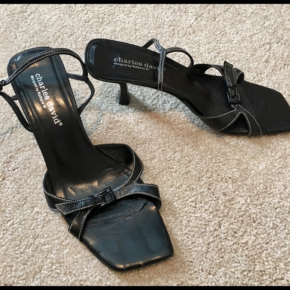 Charles David black leather heels
